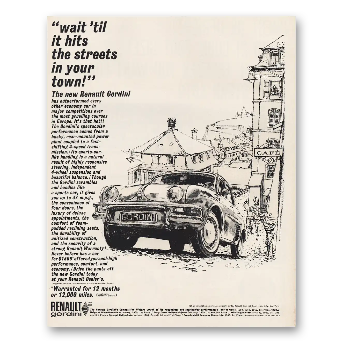 1961 Renault Gordini Print Ad | Hits Streets