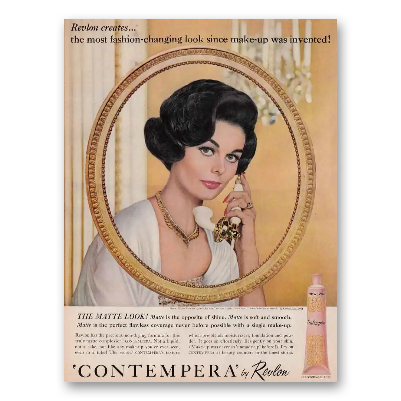 1961 Revlon Contempera Make Up Print Ad | Matte Look