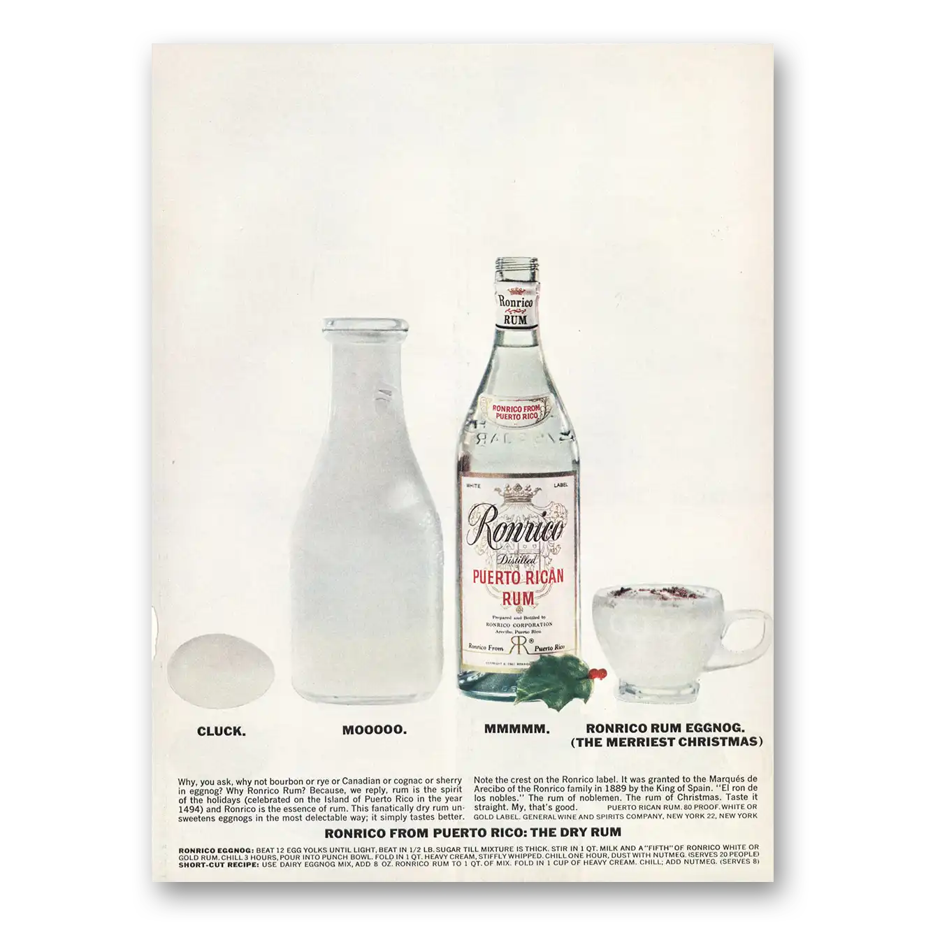 1961 Ronrico Rum Print Ad | Rum Eggnog