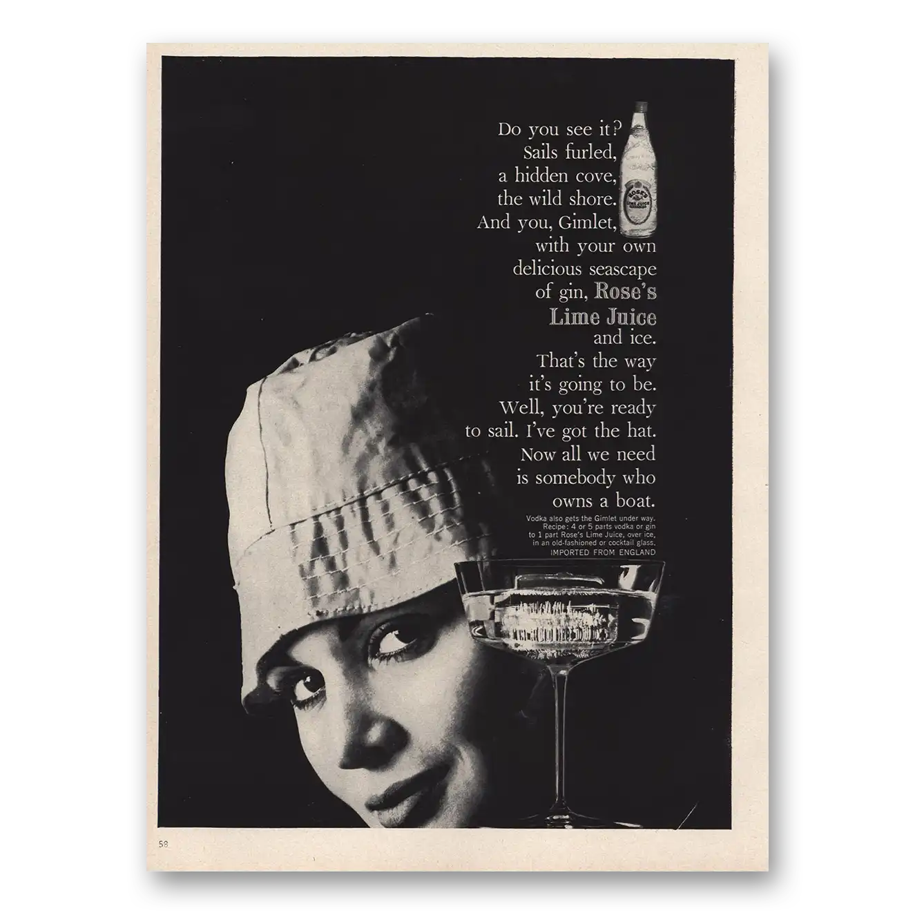 1961 Roses Lime Juice Print Ad | Hidden Cove