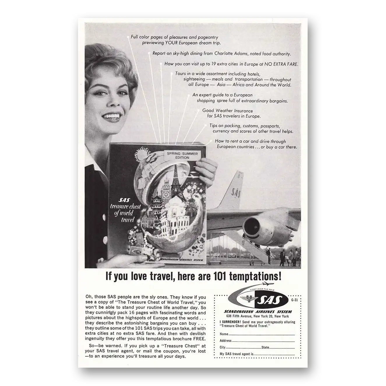 1961 SAS Scandinavian Airlines Print Ad | 101 Temptations