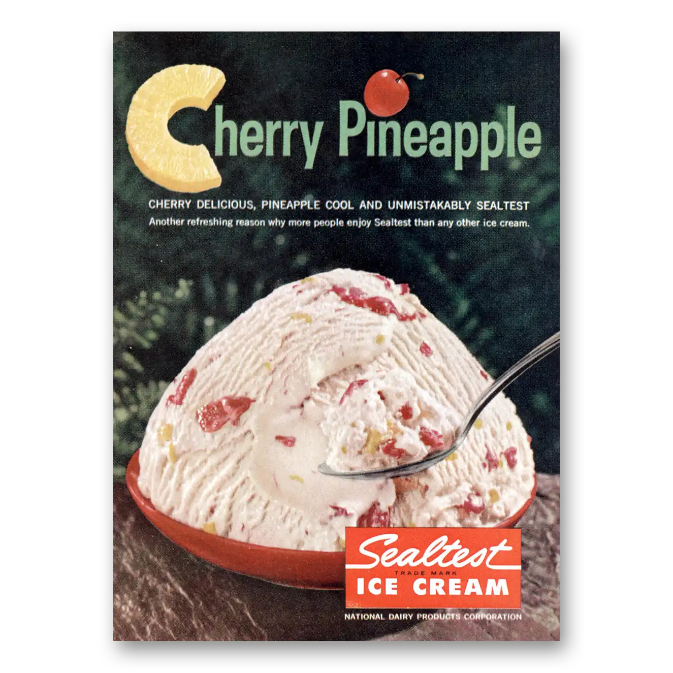 1961 Sealtest Cherry Pineapple Ice Cream Print Ad | Cherry Delicious