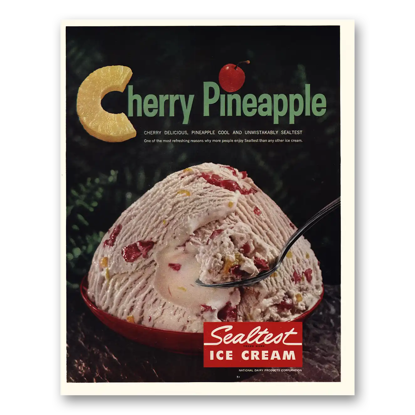 1961 Sealtest Ice Cream Print Ad | Cherry Pineapple