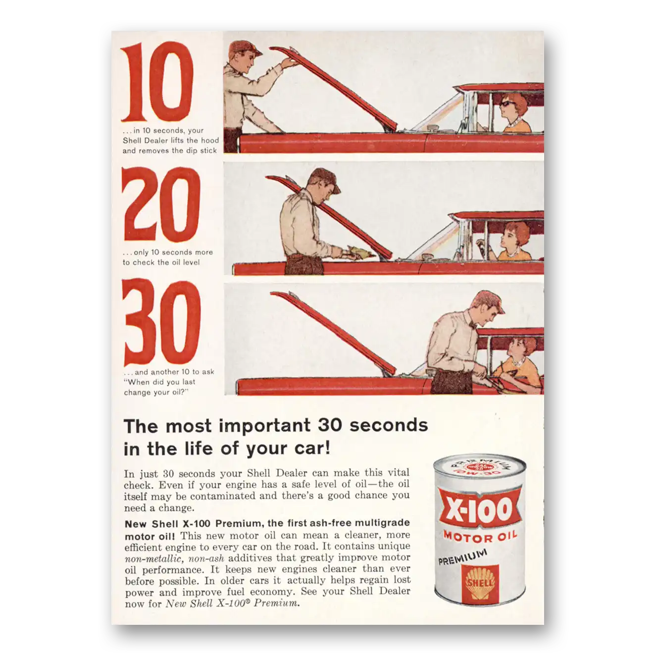 1961 Shell Motor Oil Print Ad | 10 20 30