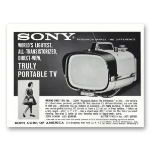 1961 Sony Portable TV Print Ad | All Transistorized