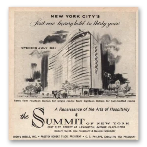 1961 Summit New York Print Ad | Luxury Hotel