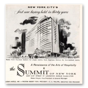 1961 Summit New York Print Ad | Luxury Hotel