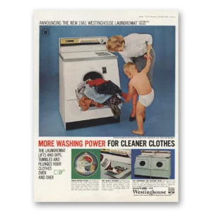1961 Westinghouse Washer Print Ad | Cleaner Clothes