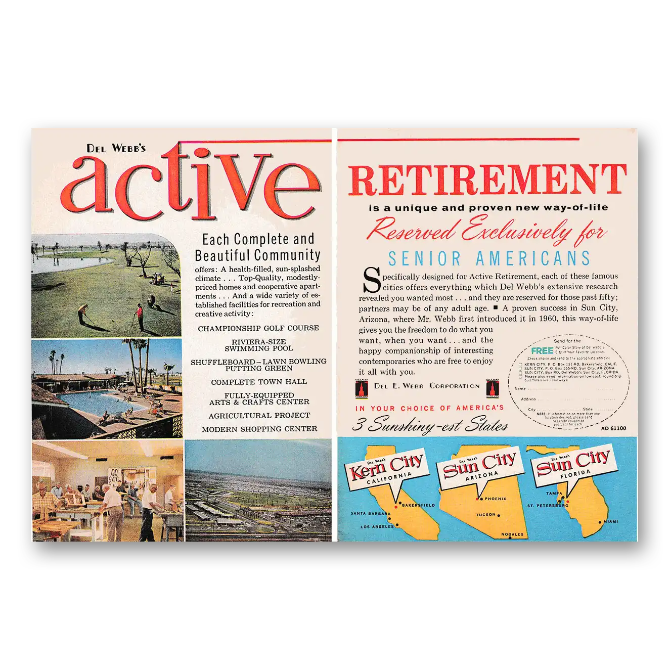 1962 Del Webb Sun City Print Ad | Active Retirement