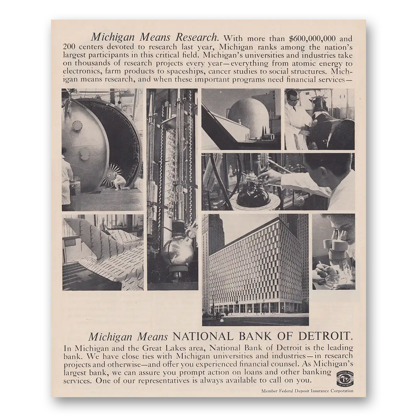 1962 National Bank of Detroit Print Ad | Michigan Means