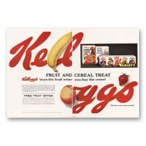 1962 Kelloggs Cereals Print Ad | Fruit And Cereal Treat