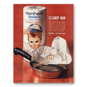1962 Northern Towels Print Ad | Cleanup Man