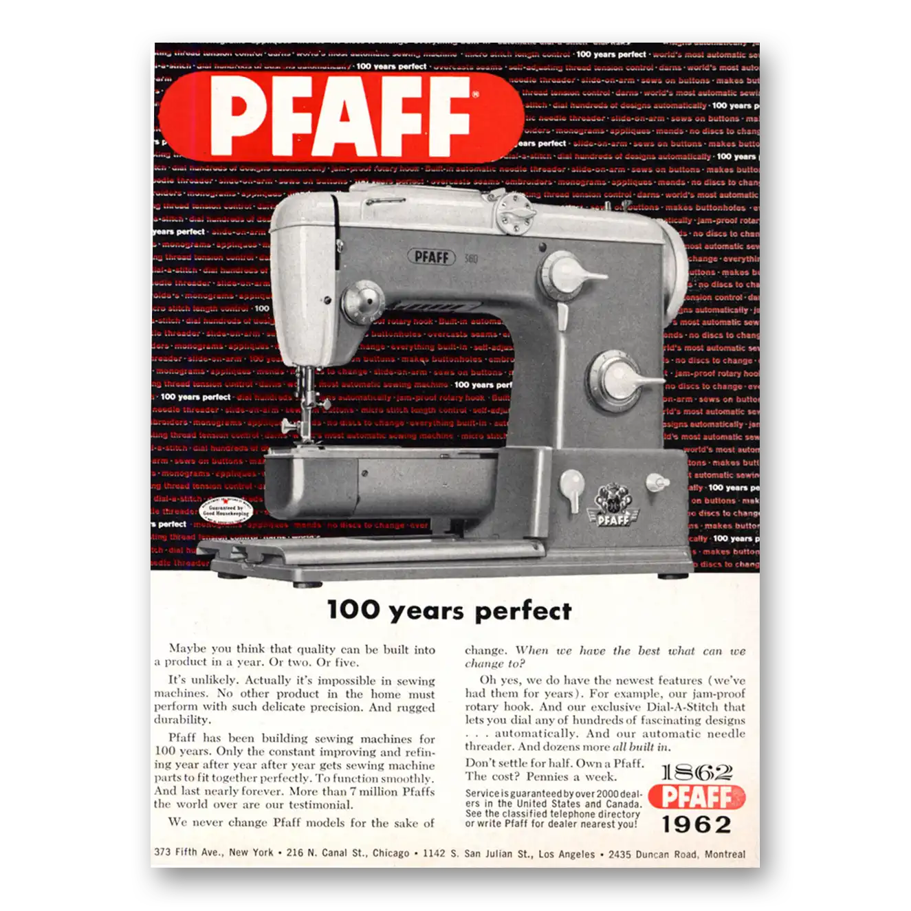 1962 Pfaff Sewing Machines Print Ad | 100 Years