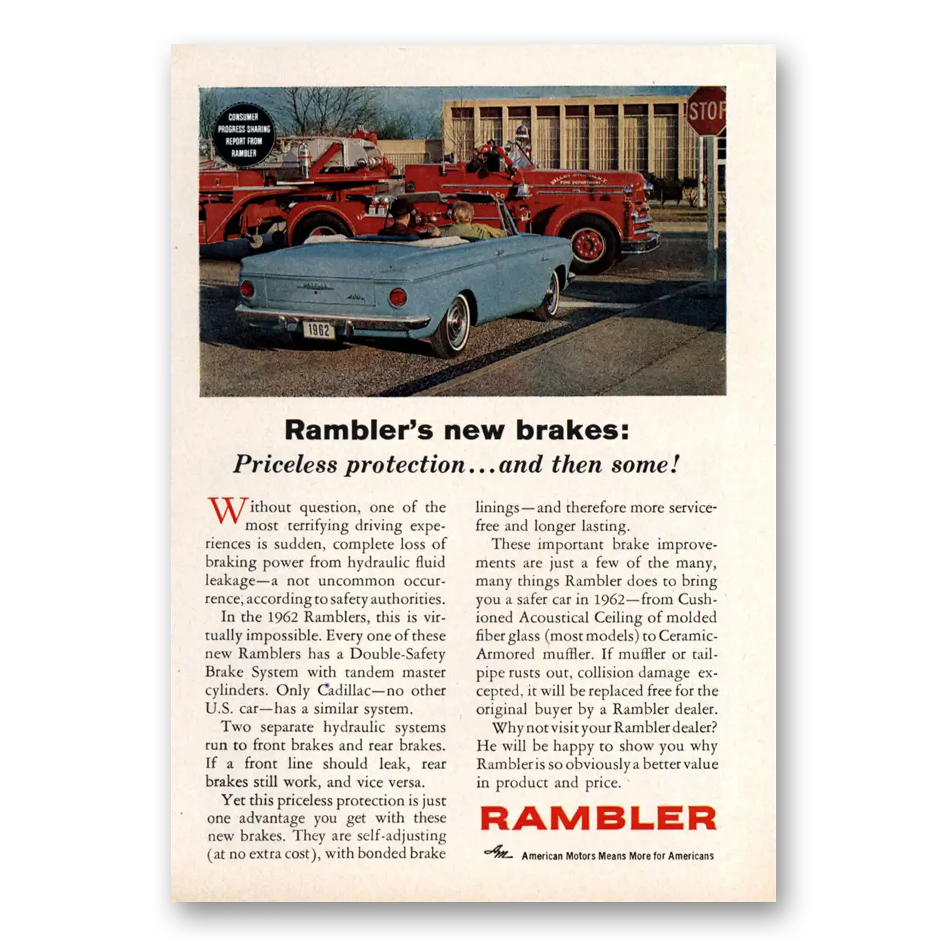 1962 Rambler Convertible Print Ad | New Brakes