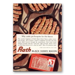1962 Rath Black Hawk Bacon Print Ad | Hungrier