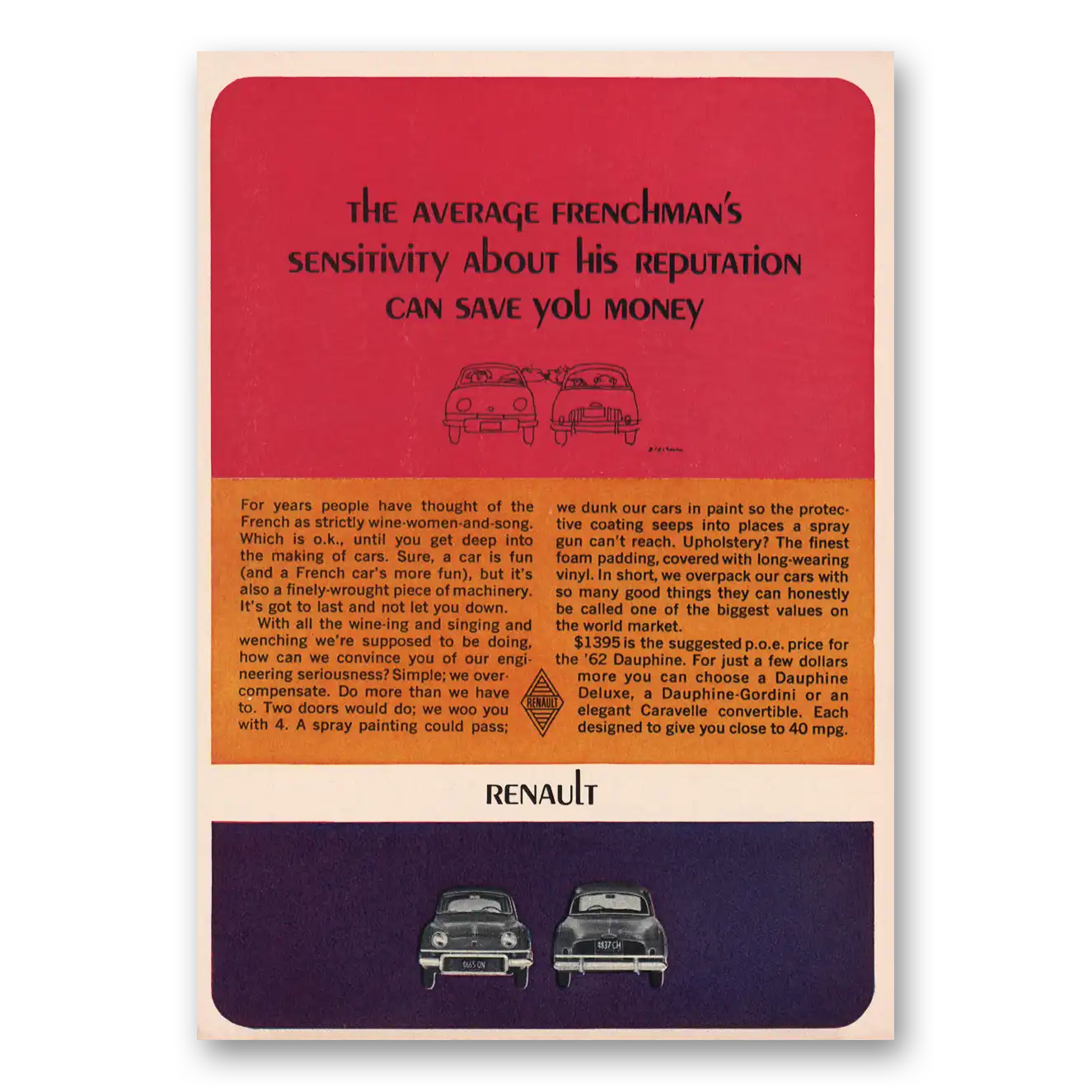 1962 Renault Dauphine Print Ad | Frenchmans