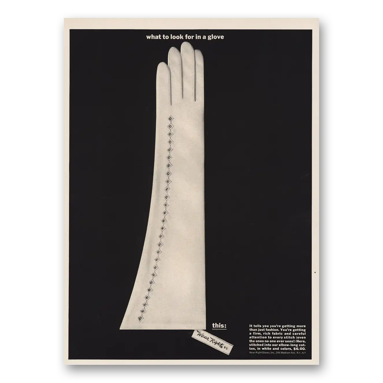 1962 Wear Right Gloves Print Ad | Look For In Glove