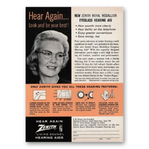 1962 Zenith Hearing Aid Print Ad | Eyeglass Hearing Aid
