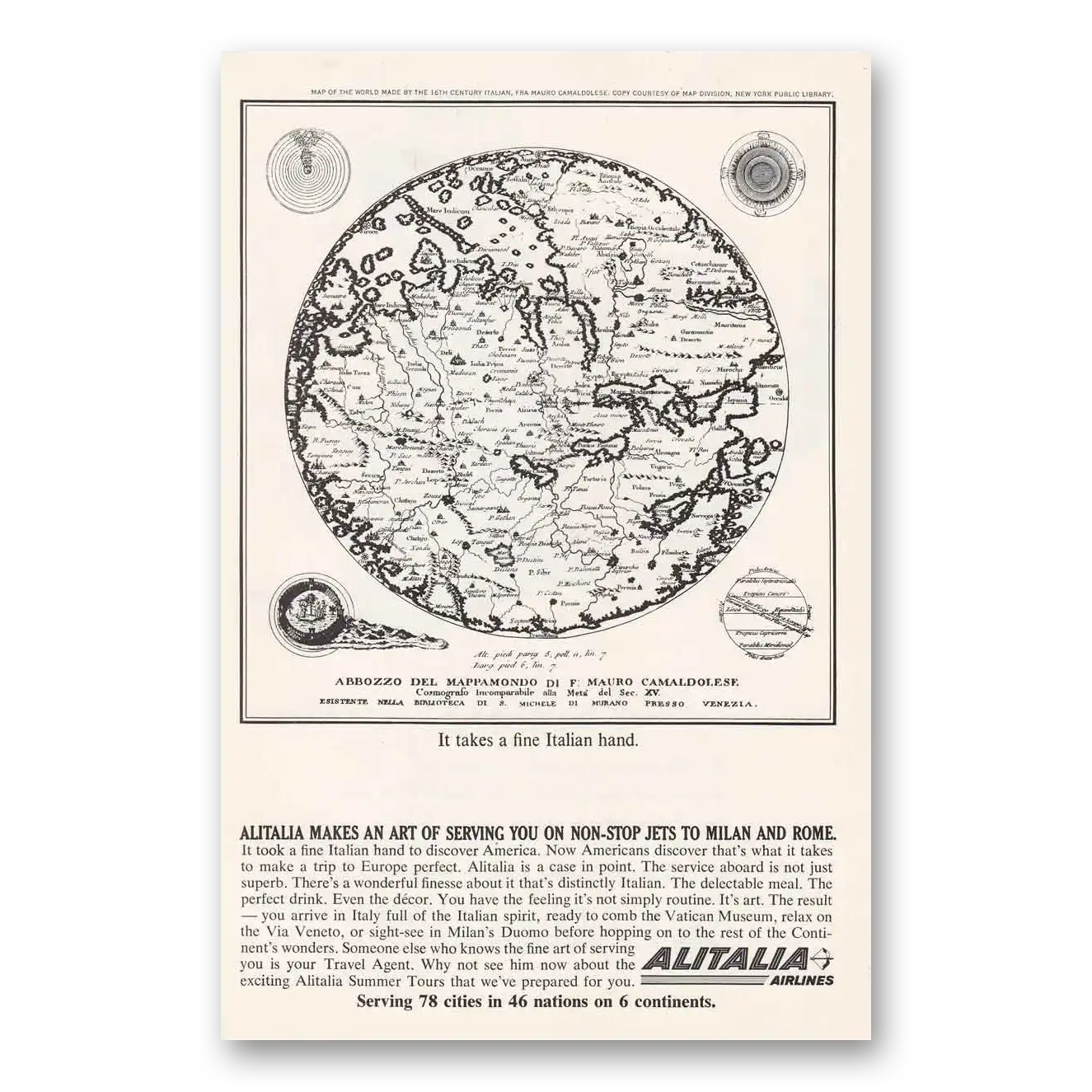 1963 Alitalia Airlines Print Ad | Fine Italian Hand