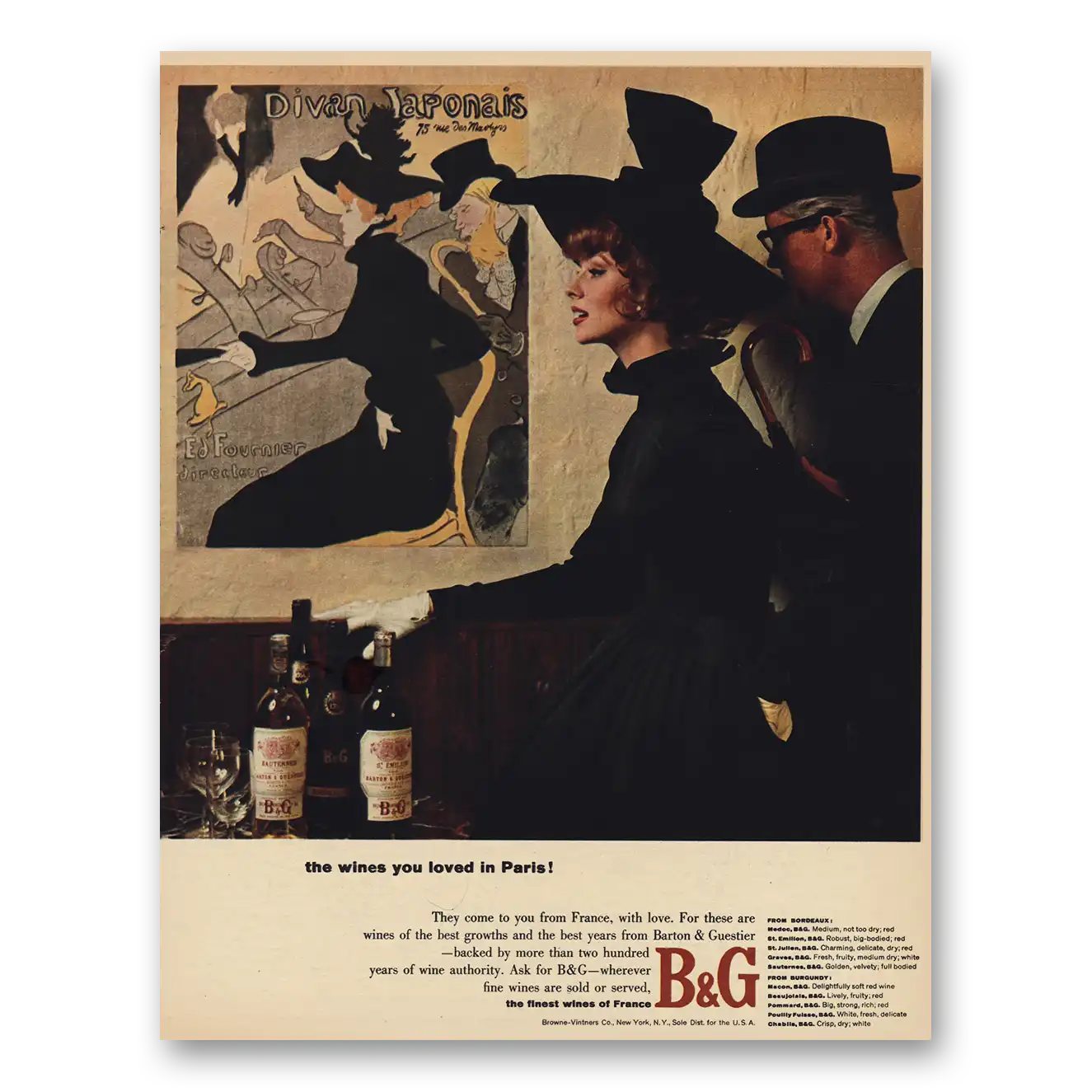 1963 B&G Print Ad | The Wines You Loved In Paris