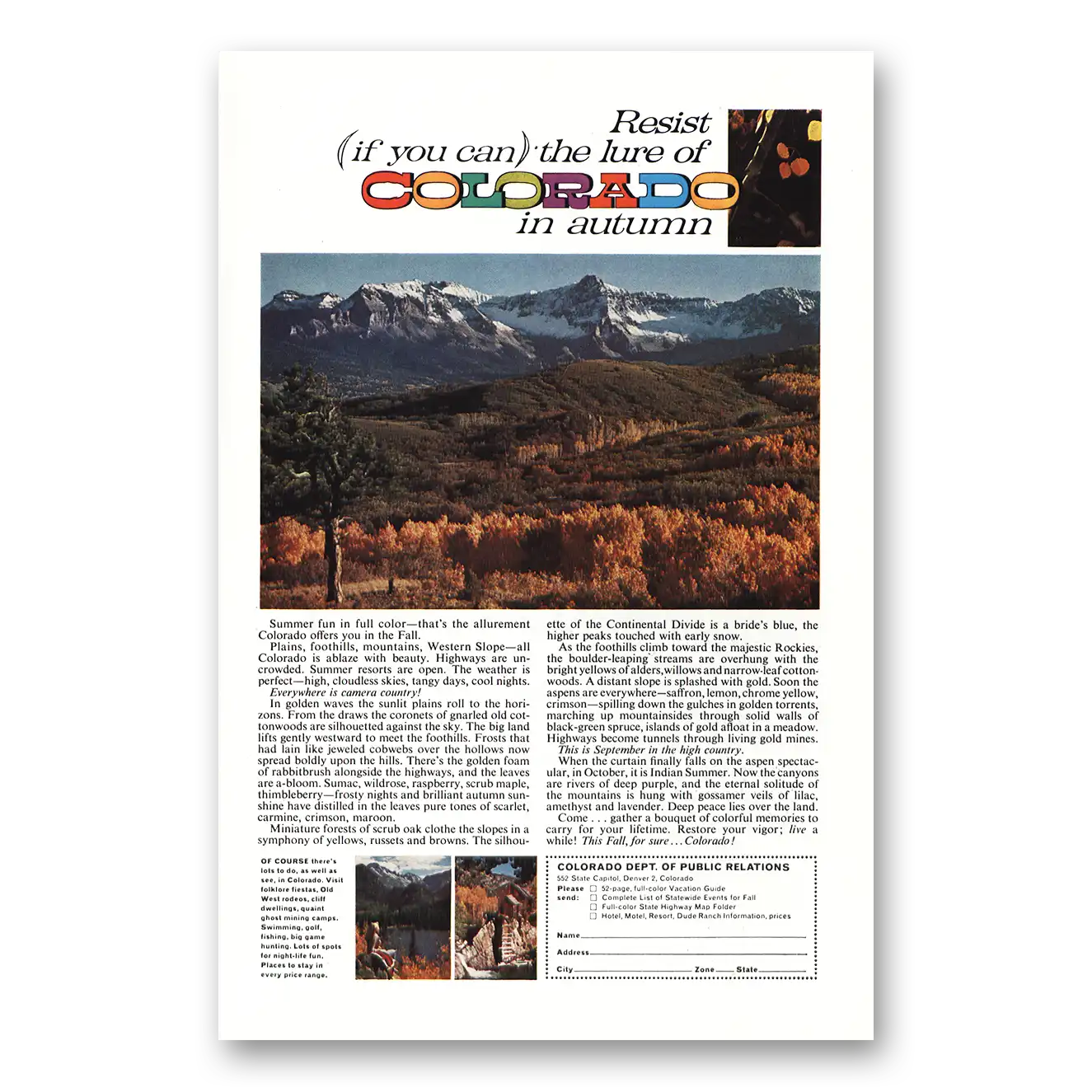 1963 Colorado Print Ad | Lure Colorado Autumn