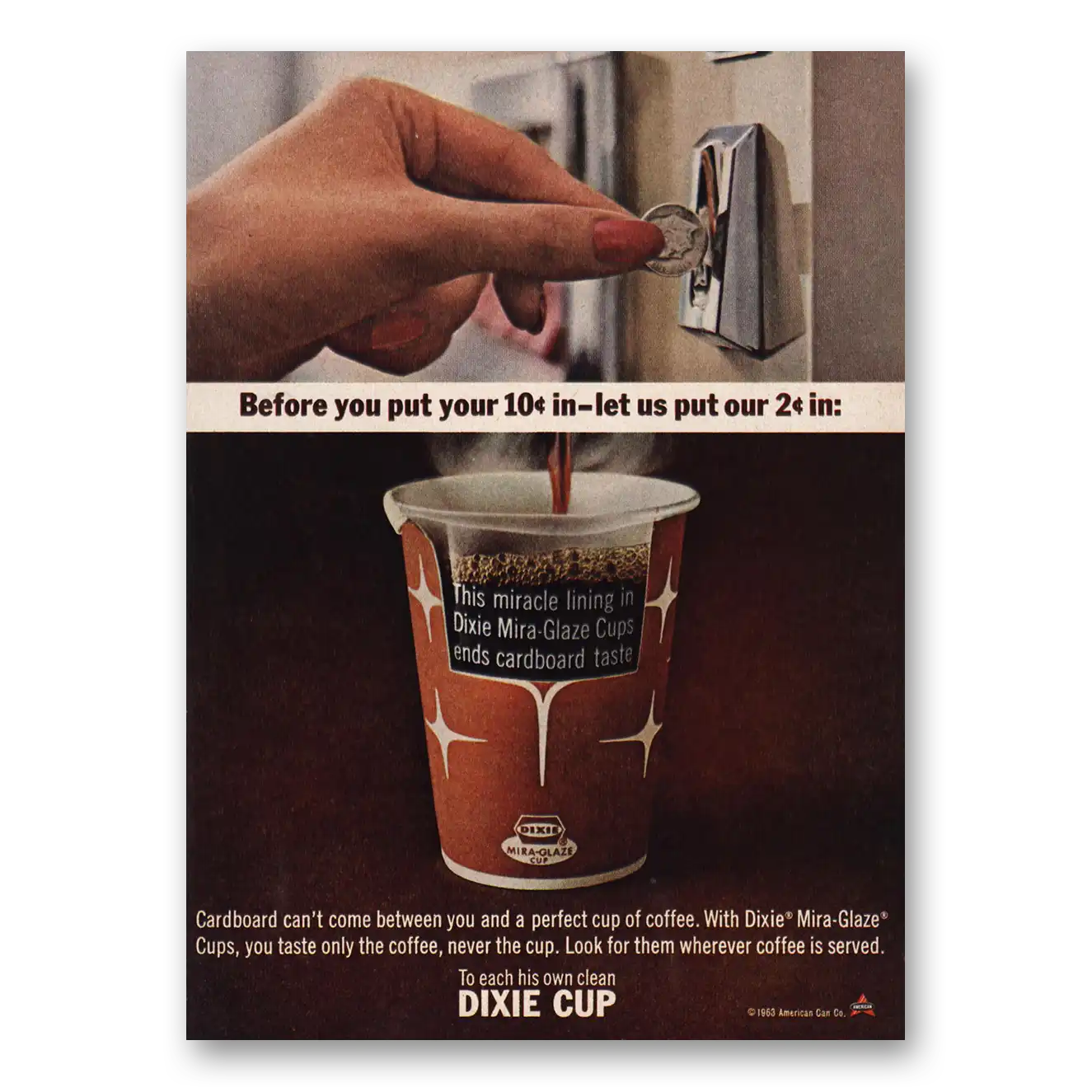 1963 Dixie Cup Print Ad | 10 Cents