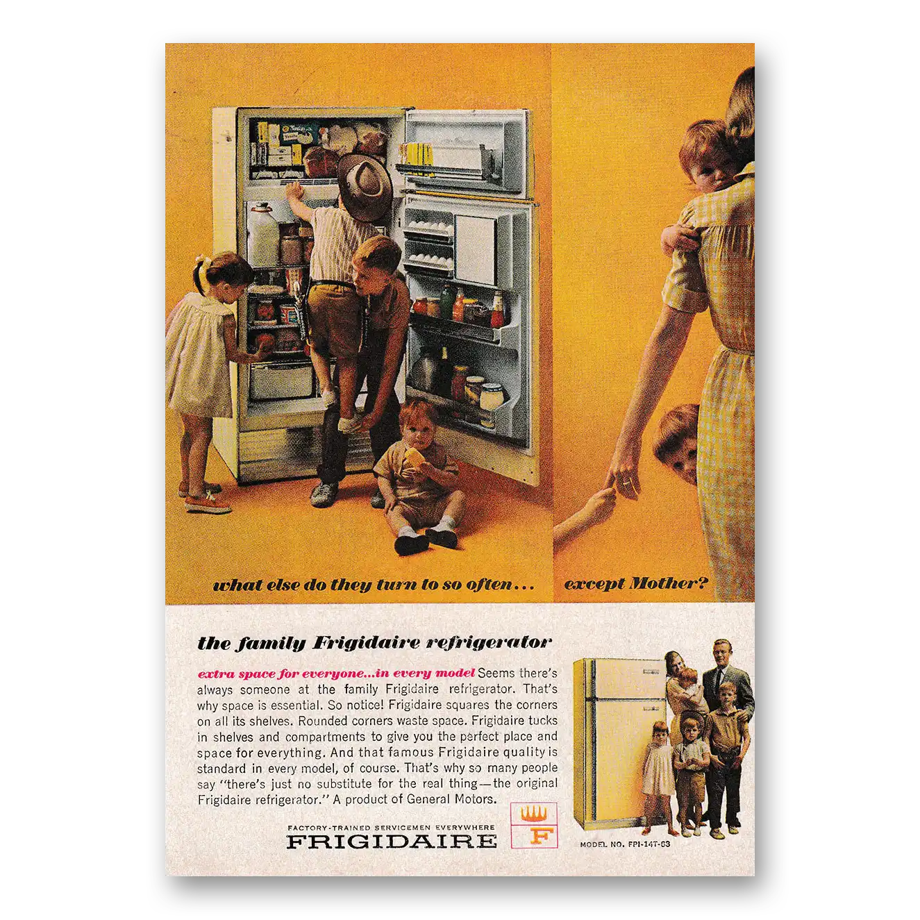 1963 Frigidaire Refrigerator Print Ad | Except Mother