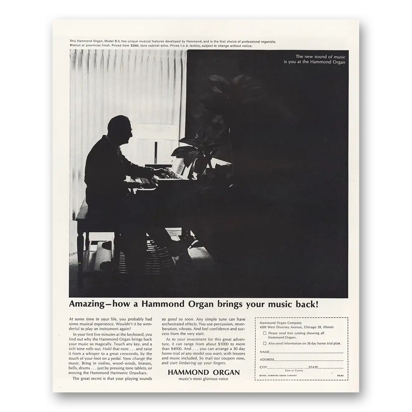 1963 Hammond Organ Print Ad | Amazing