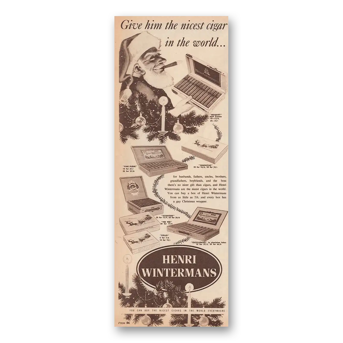 1963 Henri Waterman Cigars Print Ad | Give Him Nicest Cigar