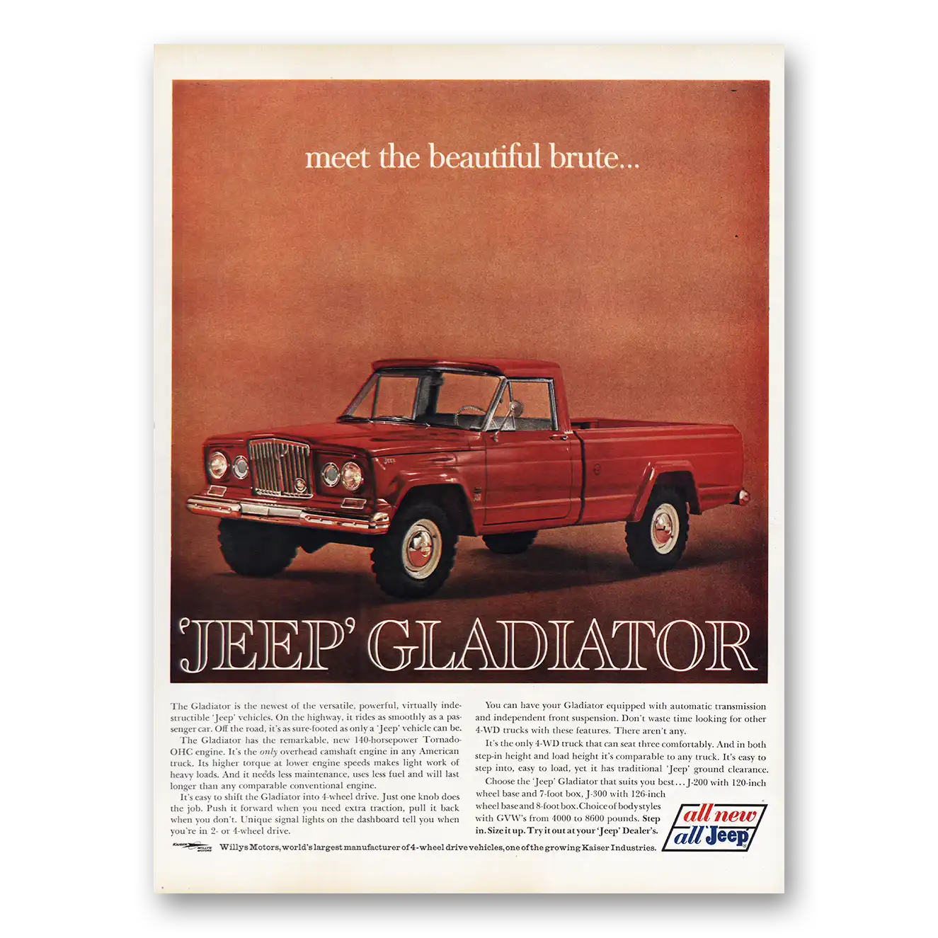 1963 Jeep Gladiator Print Ad | Meet Beautiful Brute