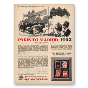 1963 Kendall Motor Oils Print Ad | Paris Madrid