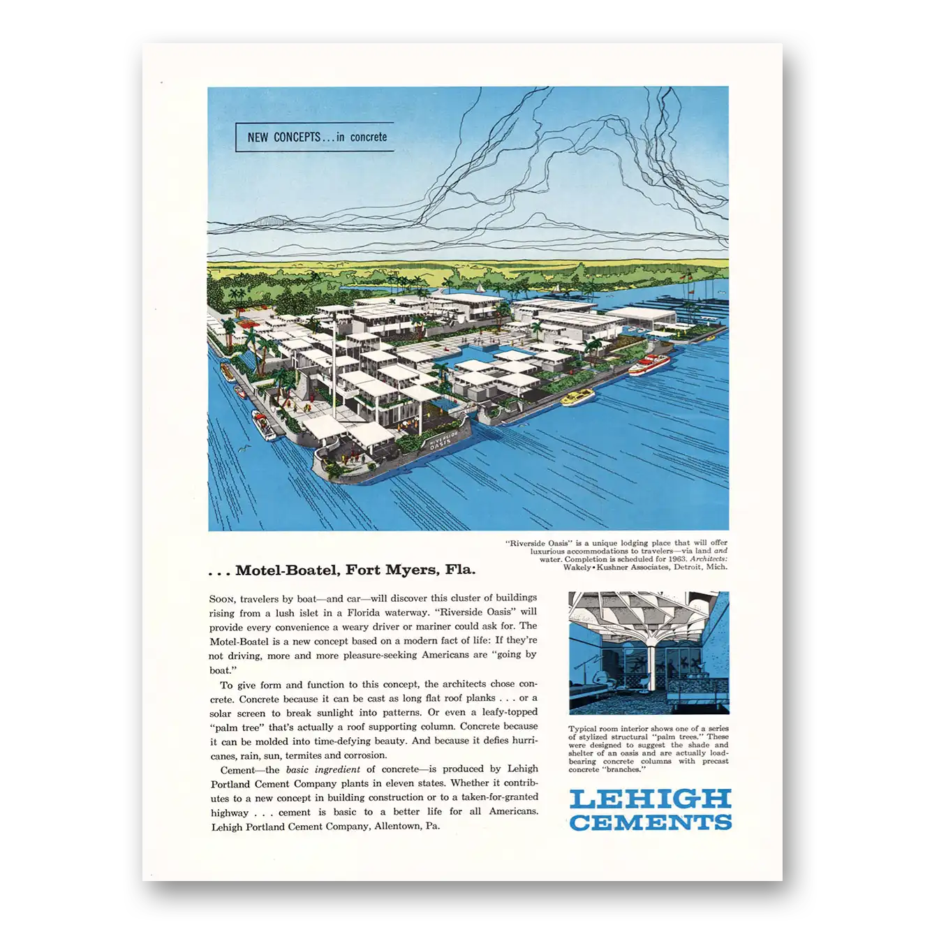 1963 Lehigh Cements Print Ad | Motel Boatel