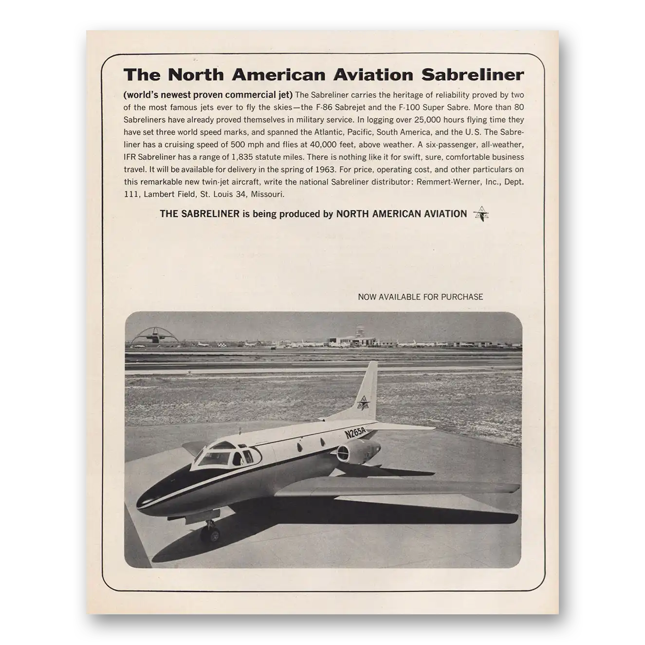 1963 North American Aviation Print Ad | Sabreliner