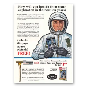 1963 Schick Injector Razor Print Ad | Astronaut Space Exploration