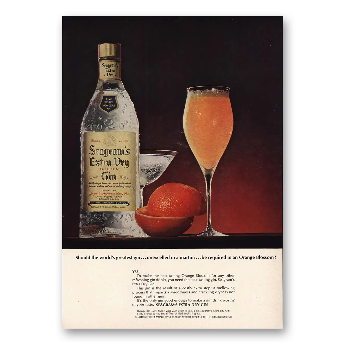 1963 Seagrams Extra Dry Gin Print Ad | Orange Blossom