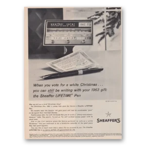 1963 Sheaffers Lifetime Pen Print Ad | White Christmas