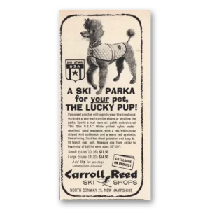 1963 Carroll Reed Ski Shops Print Ad | Ski Parka Lucky Pup