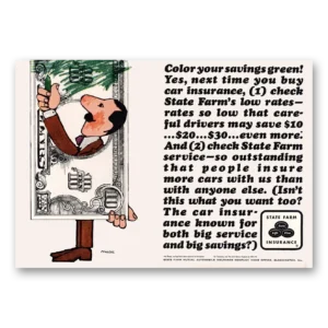 1963 State Farm Insurance Print Ad | Savings Green