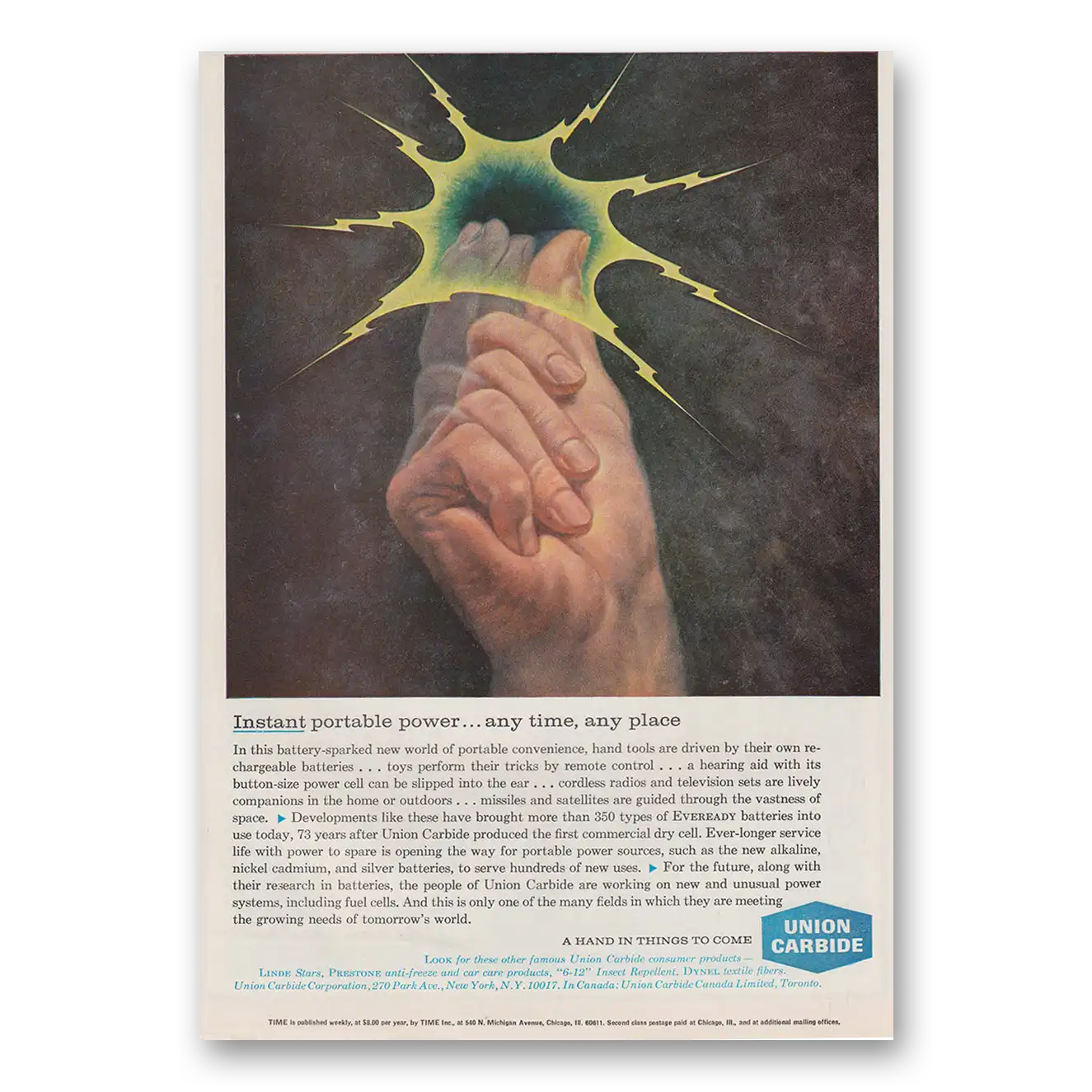 1963 Union Carbide Print Ad | Instant Portable