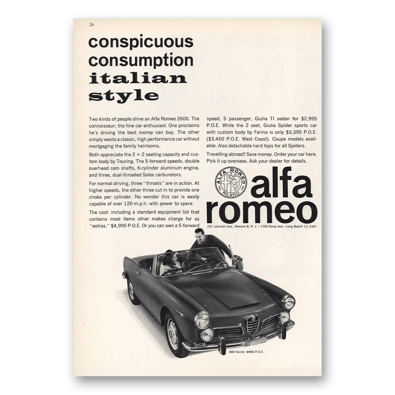 1964 Alfa Romeo Print Ad | Italian Style