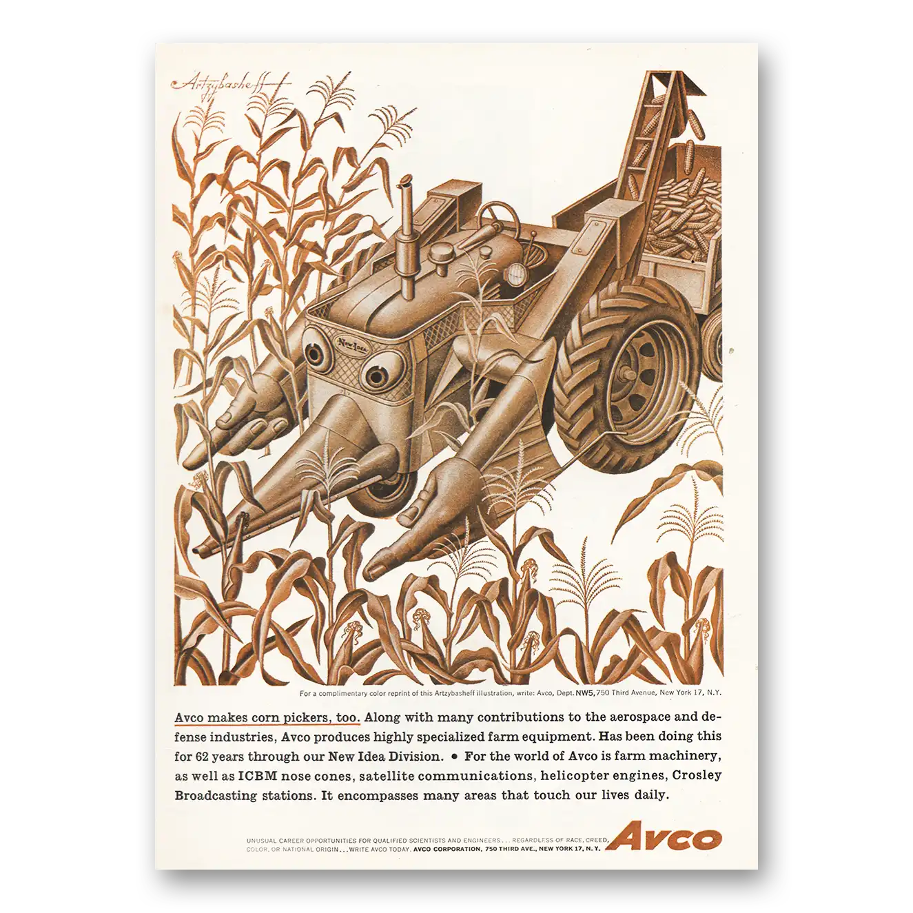 1964 Avco Print Ad | Makes Corn Pickers Too