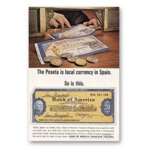 1964 Bank of America Travelers Cheques Print Ad | Travelers Cheques