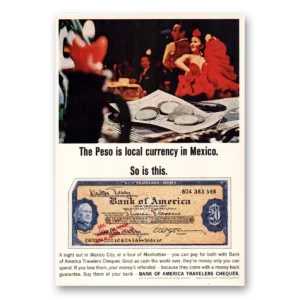 1964 Bank of America Travelers Cheques Print Ad | Travelers Cheques