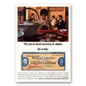 1964 Bank of America Travelers Cheques Print Ad | Yen Japan