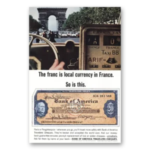 1964 Bank of America Travelers Cheques Print Ad | Franc