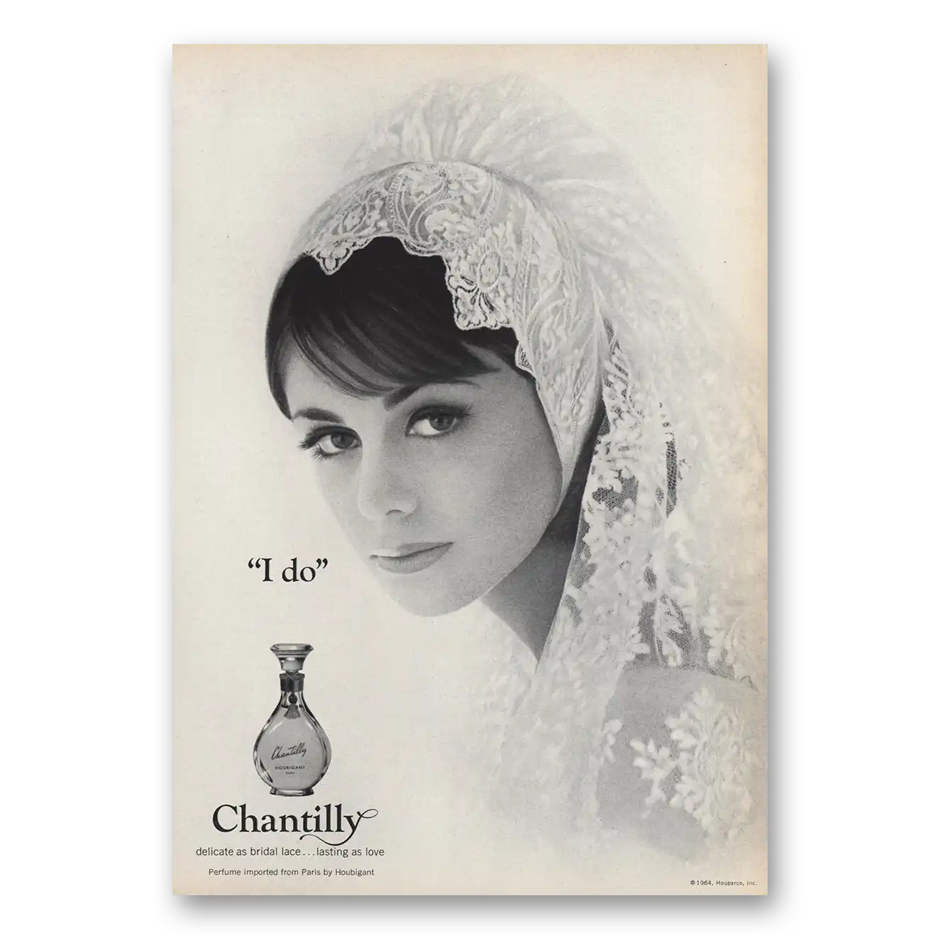 1964 Chantilly Perfume Print Ad | Delicate As Bride Lace