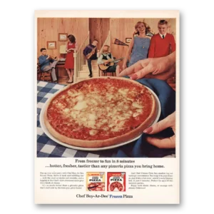 1964 Chef Boy-Ar-Dee Print Ad | Frozen Pizza From Freezer To Fun