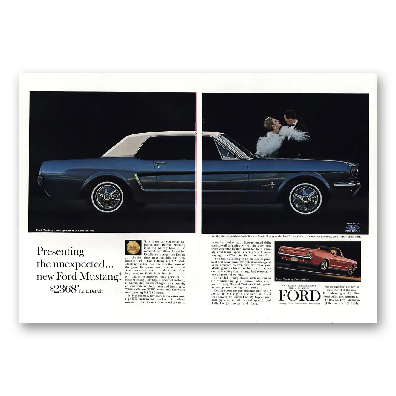 1964 Ford Mustang Print Ad | Vinyl Covered Roof
