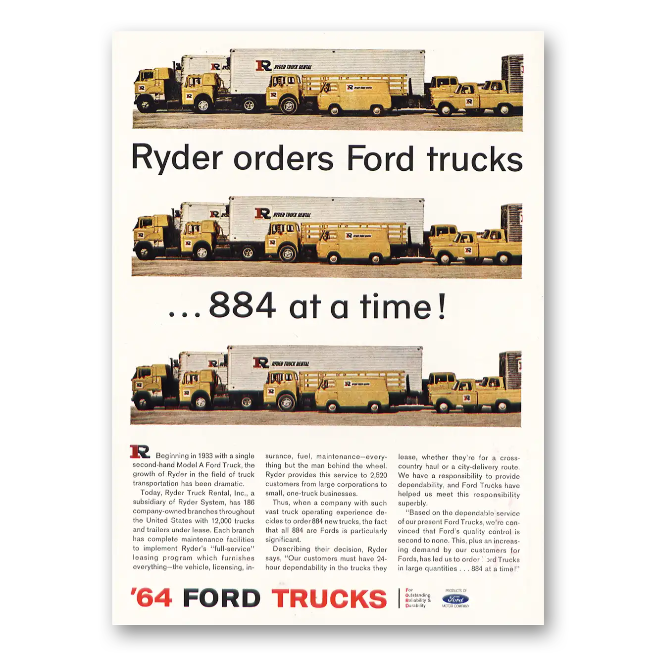 1964 Ford Trucks Print Ad | Ryder Orders 884