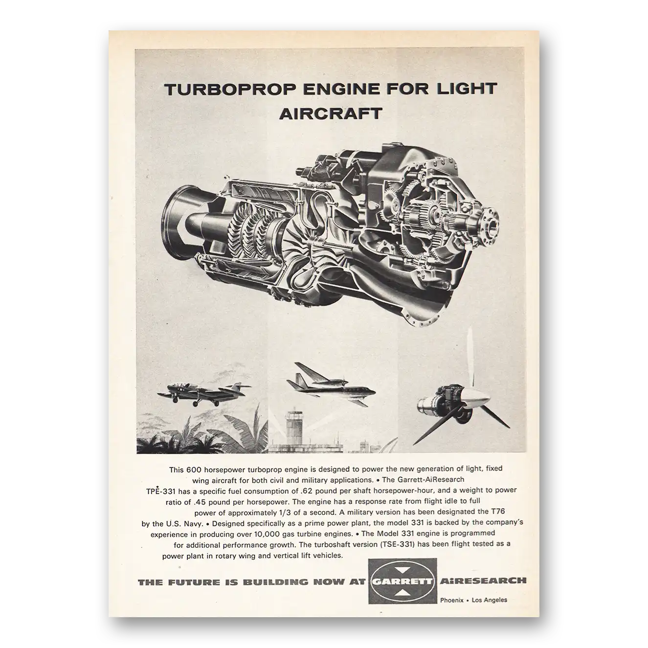 1964 Garrett AiResearch Print Ad | Turboprop Engine For Light Aircraft